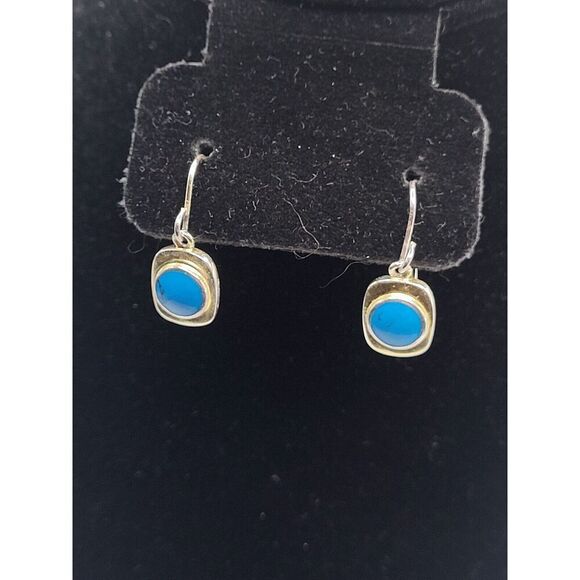 Sterling Silver Turquoise Howlite Drop Earrings 1in long 2.48g Signed SU - Picture 4 of 4